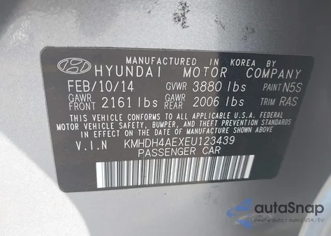2014 Hyundai Elantra Se (Ulsan Plant) from USA, damaged, VIN KMHDH4AEXEU123439
